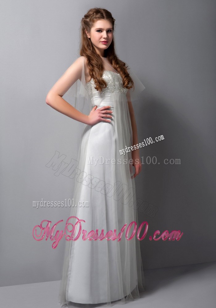 Fashion Gray Strapless Beading Celebrity Dresses Floor-length