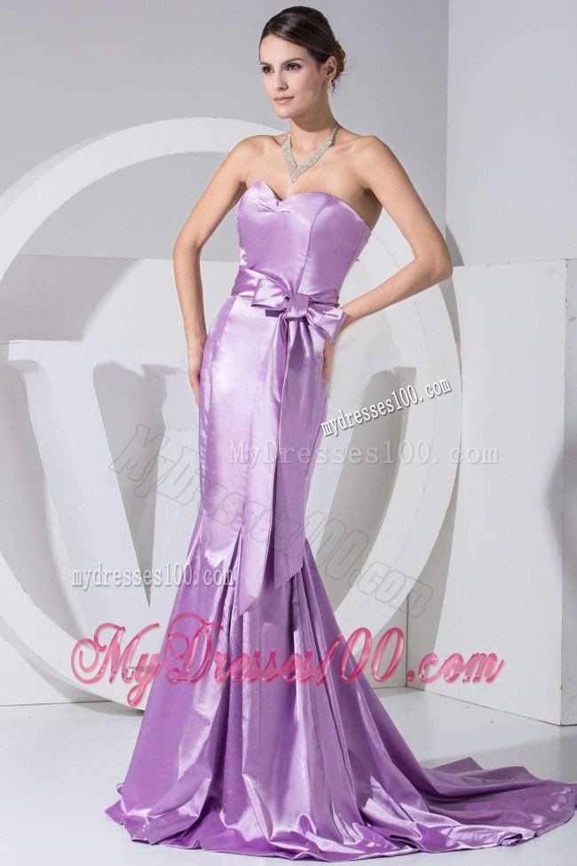 Lavender Sweetheart Neckline Bowknot Mermaid Celebrity Dresses