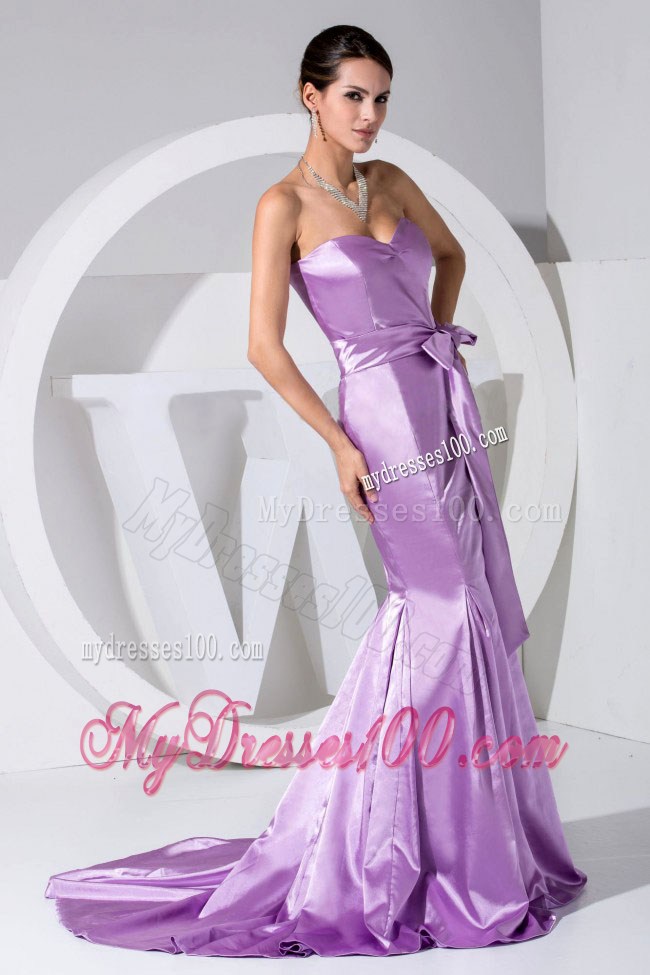 Lavender Sweetheart Neckline Bowknot Mermaid Celebrity Dresses