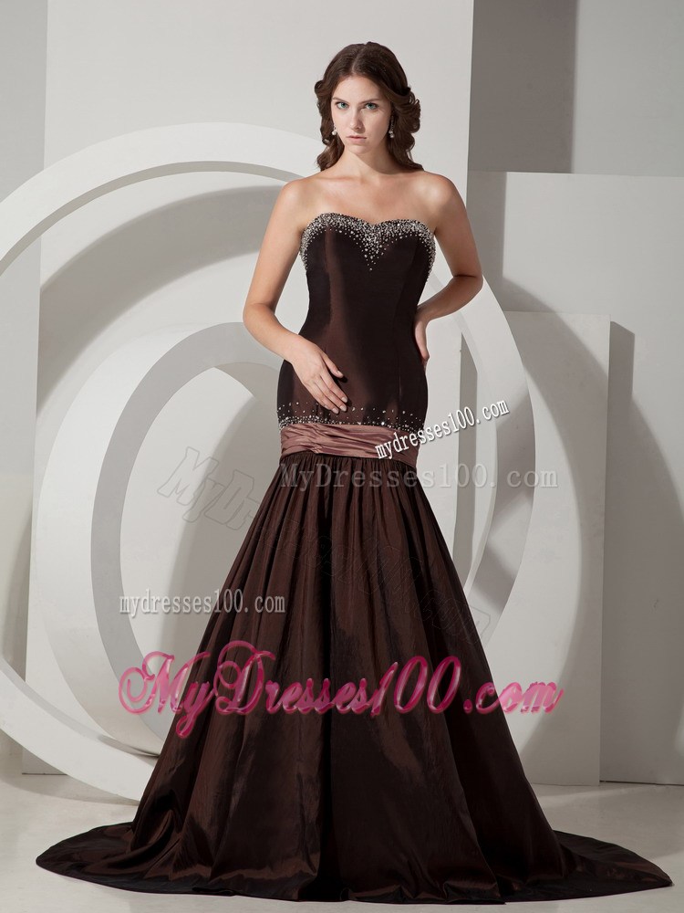 Brown Trumpet Sweetheart Beading Celebrity Dresses with Mermaid