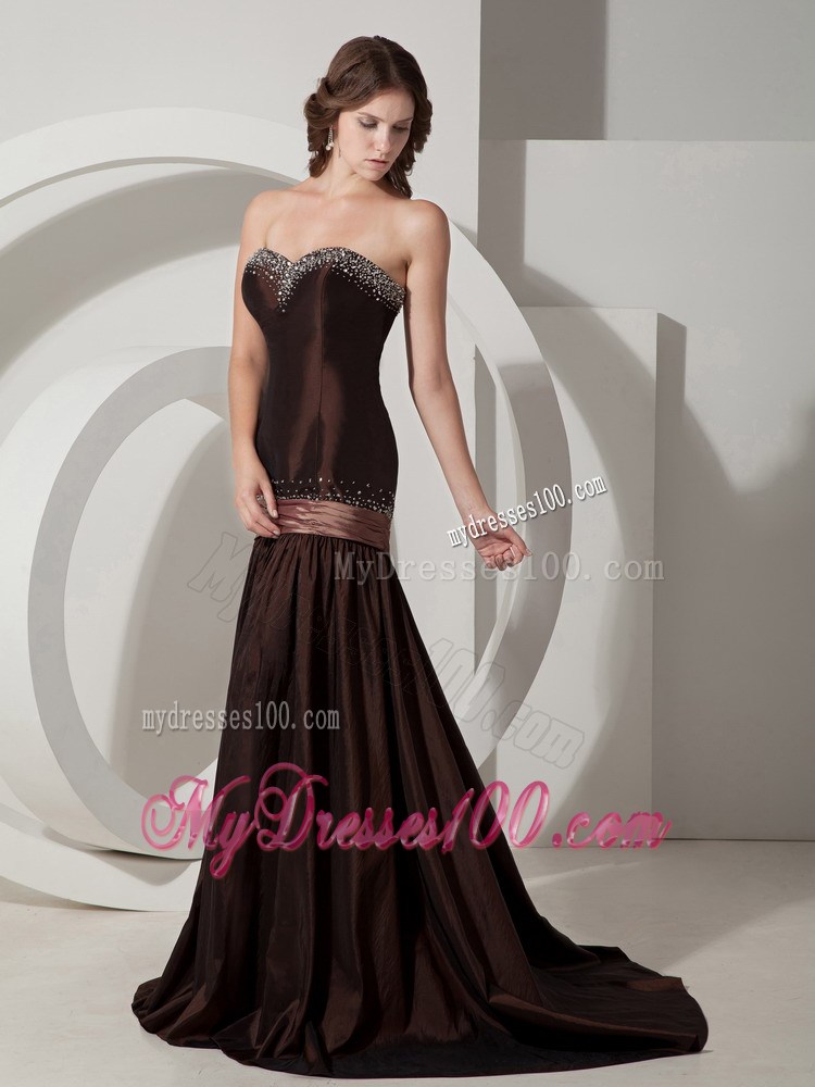 Brown Trumpet Sweetheart Beading Celebrity Dresses with Mermaid