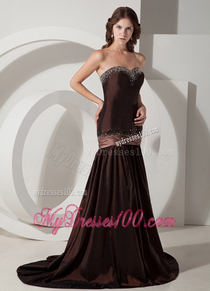 Brown Trumpet Sweetheart Beading Celebrity Dresses with Mermaid