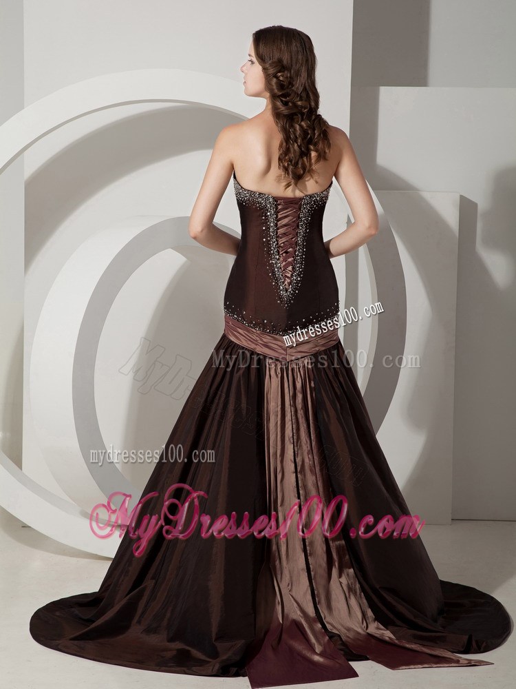 Brown Trumpet Sweetheart Beading Celebrity Dresses with Mermaid