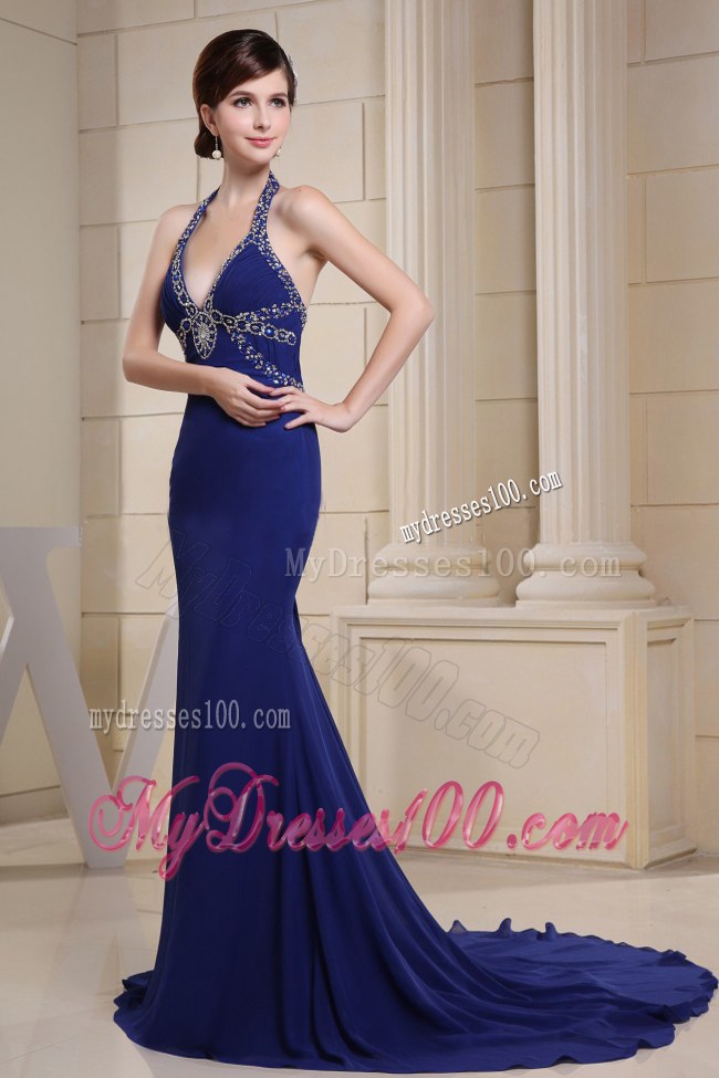 Mermaid Celebrity Dress With Halter Beading and Ruche Custom Made