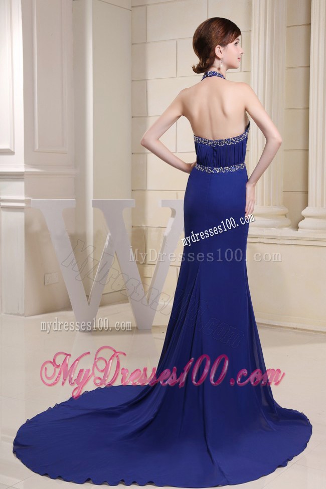 Mermaid Celebrity Dress With Halter Beading and Ruche Custom Made