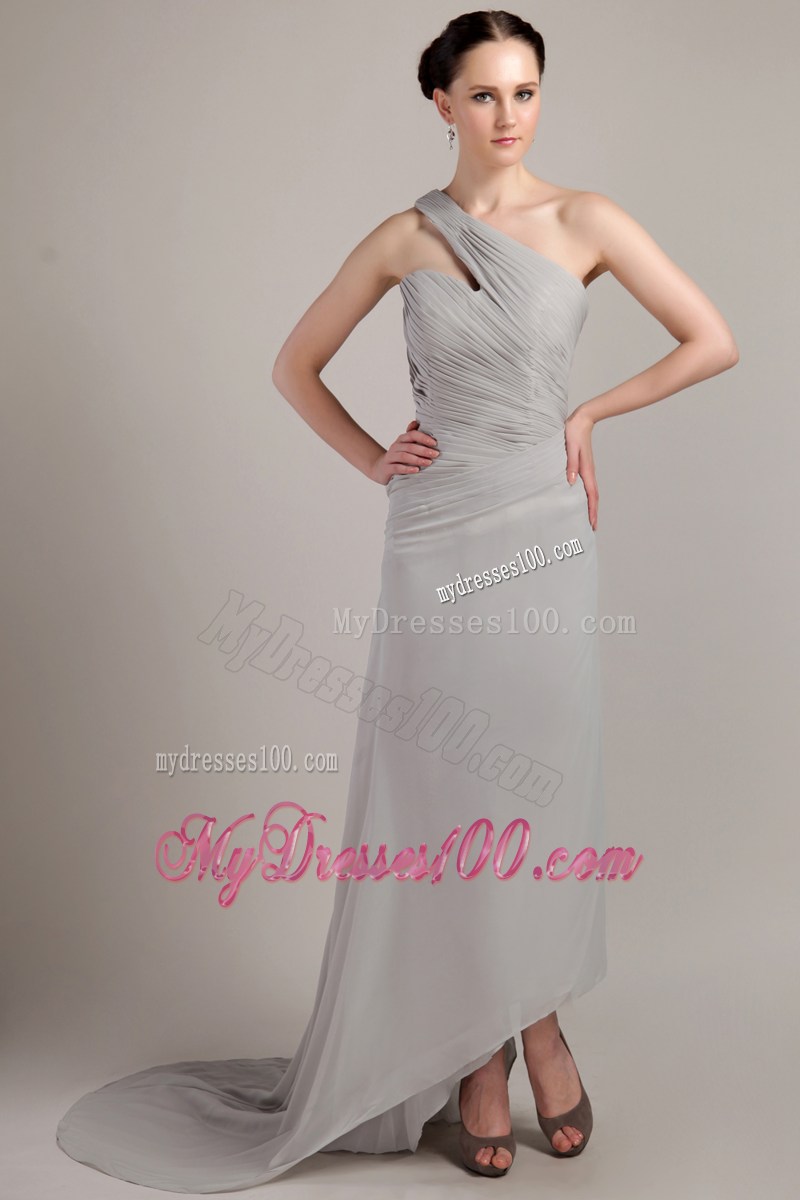 Grey One Shoulder Ruched Celebrity Dresses for Cheap on Sale