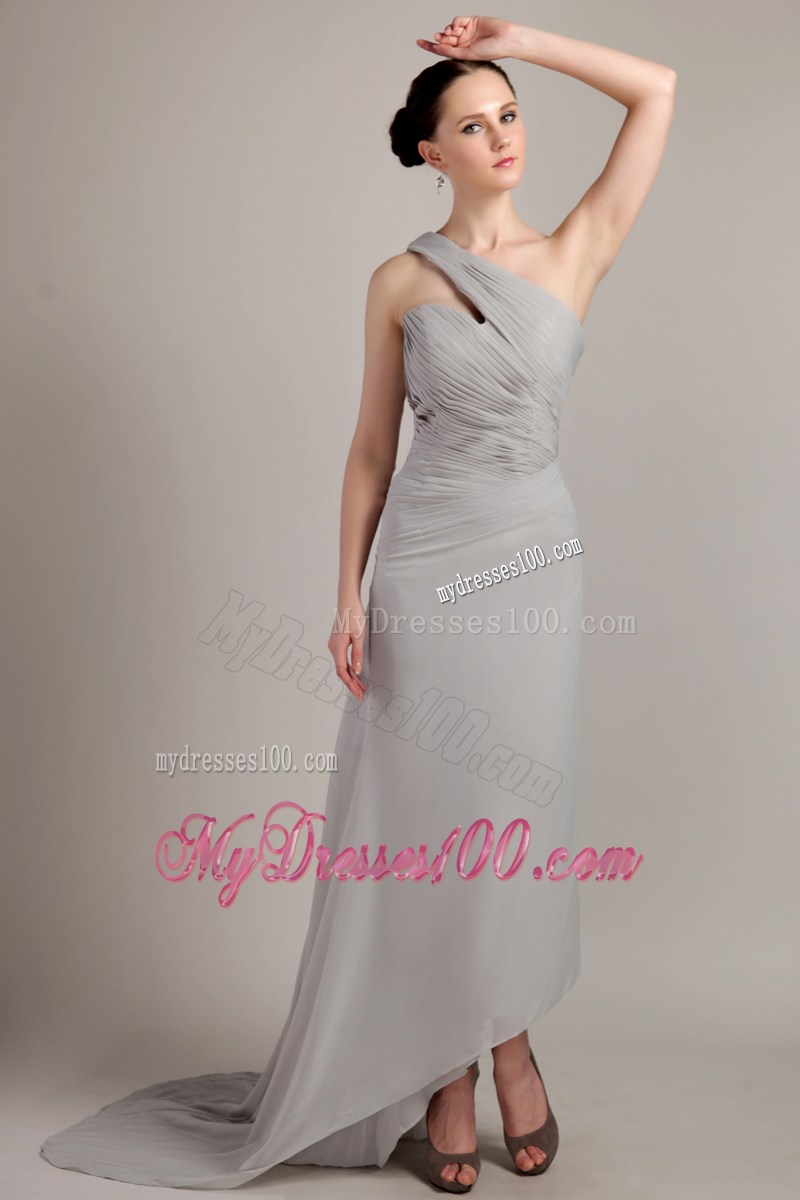 Grey One Shoulder Ruched Celebrity Dresses for Cheap on Sale
