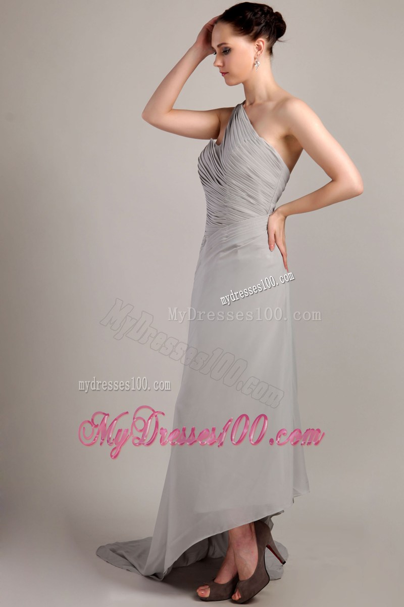 Grey One Shoulder Ruched Celebrity Dresses for Cheap on Sale