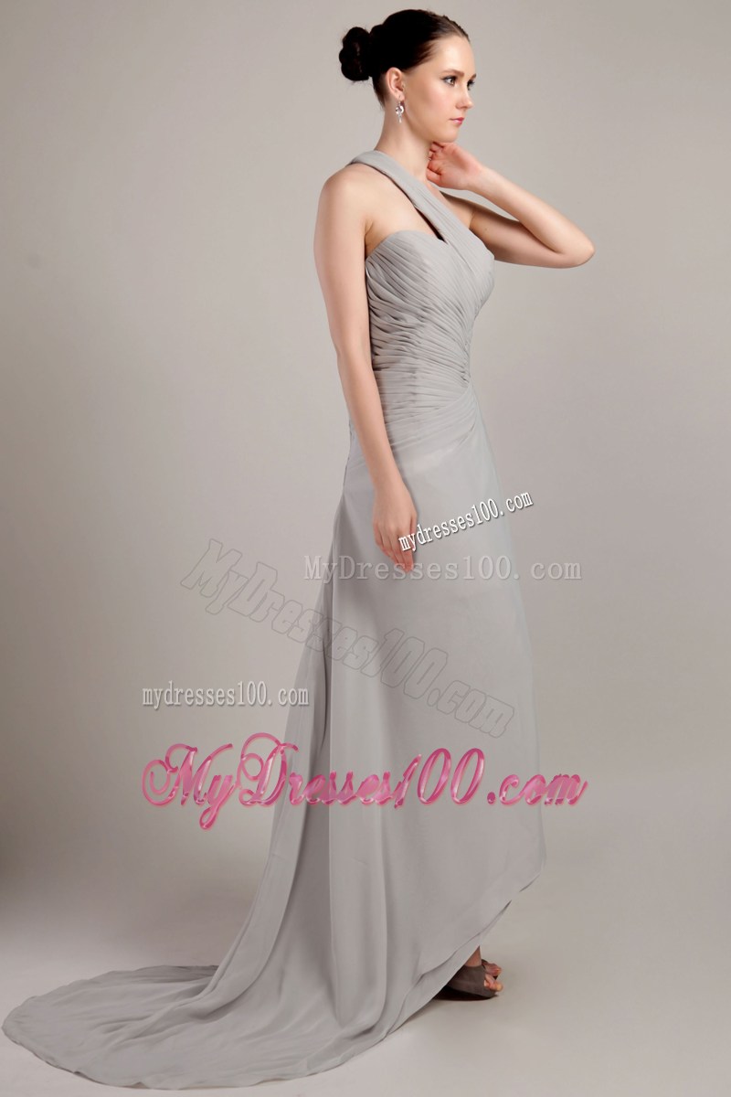 Grey One Shoulder Ruched Celebrity Dresses for Cheap on Sale