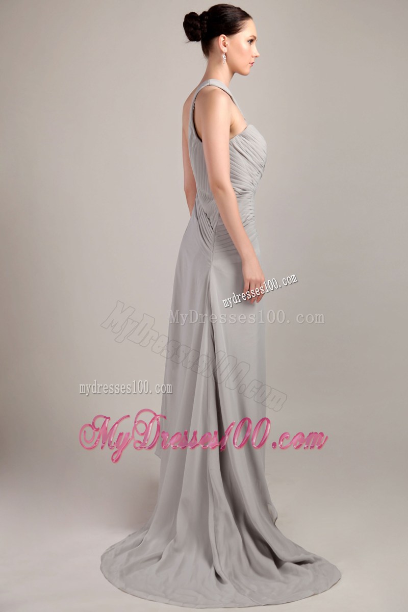 Grey One Shoulder Ruched Celebrity Dresses for Cheap on Sale