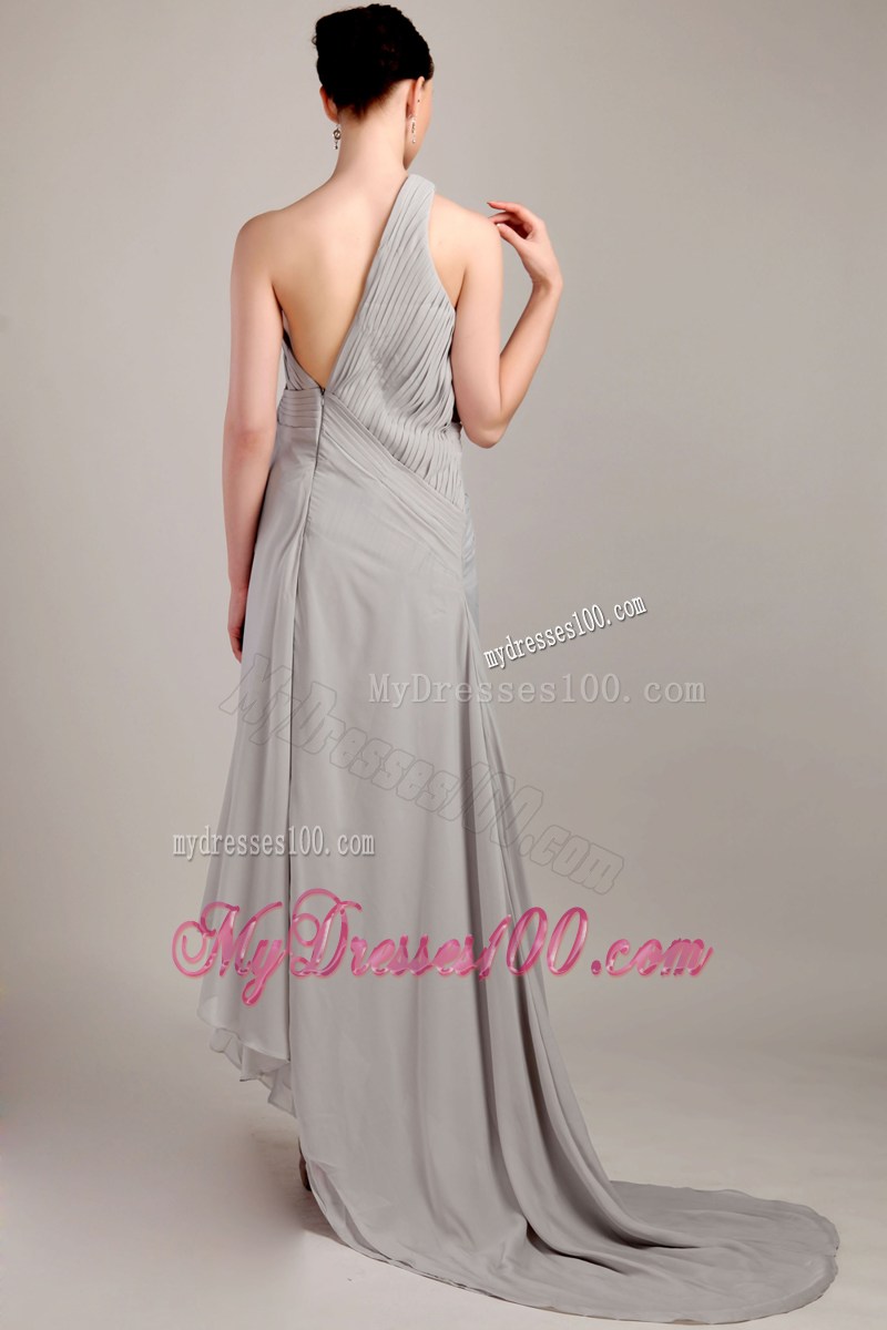 Grey One Shoulder Ruched Celebrity Dresses for Cheap on Sale