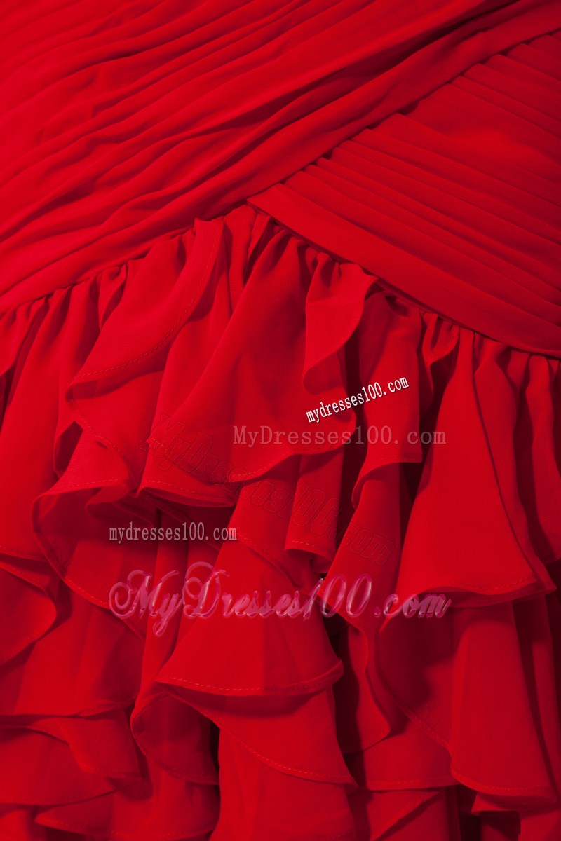 2013 Red Mermaid Watteau Ruffles Celebrity Dresses One Shoulder