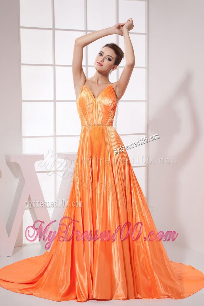 Orange Red Beading Pleat Elastic Woven Satin 2013 Celebrity Dresses