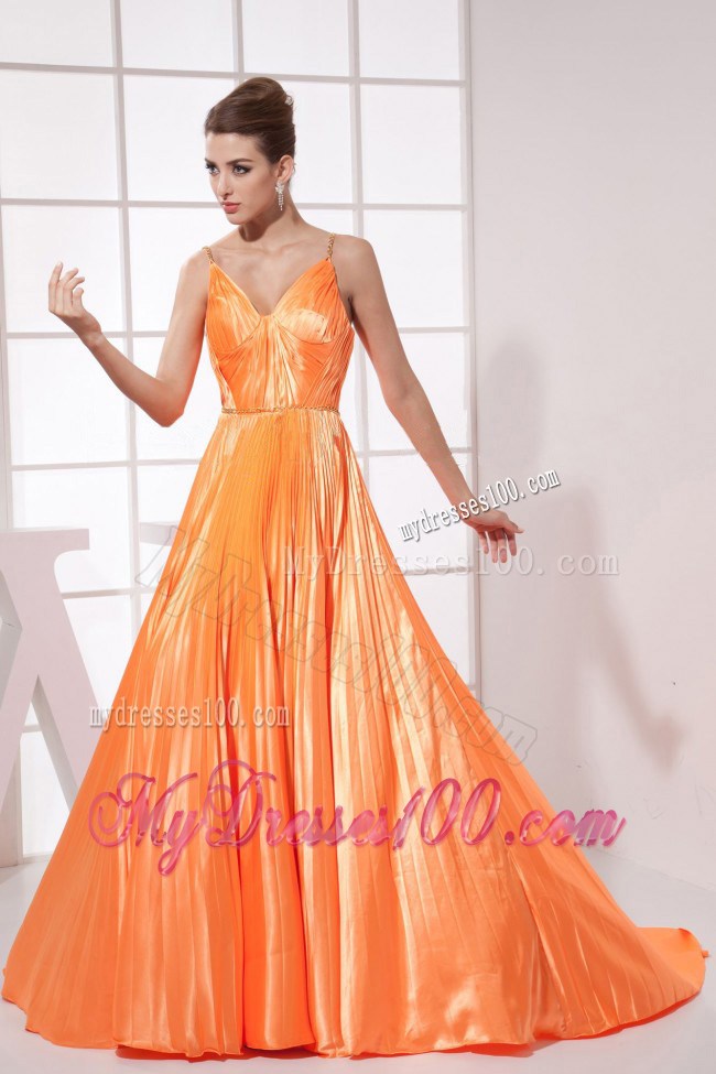 Orange Red Beading Pleat Elastic Woven Satin 2013 Celebrity Dresses