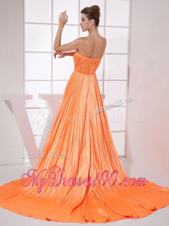 Orange Red Beading Pleat Elastic Woven Satin 2013 Celebrity Dresses