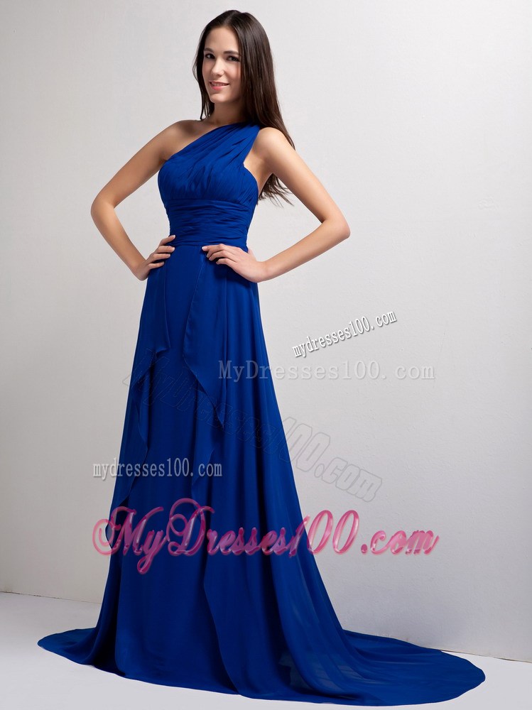 Customize Peacock Blue One Shoulder Ruching Celebrity Dresses