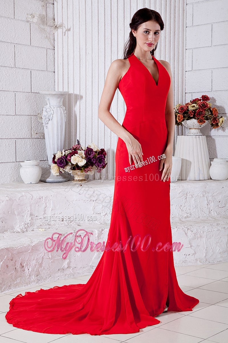 2013 Fashion Red Empire Halter Celebrity Dresses for Cheap in 2013