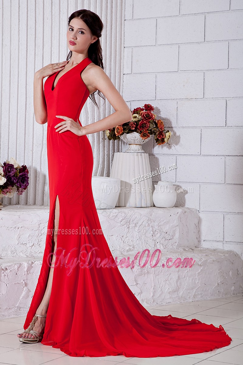 2013 Fashion Red Empire Halter Celebrity Dresses for Cheap in 2013