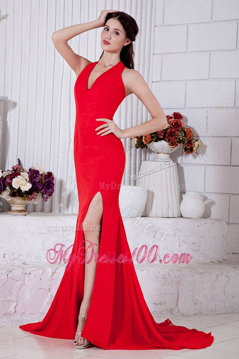 2013 Fashion Red Empire Halter Celebrity Dresses for Cheap in 2013