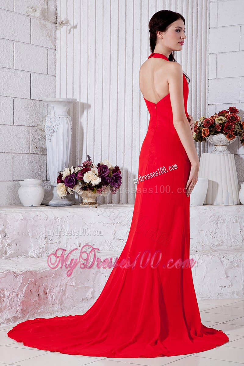2013 Fashion Red Empire Halter Celebrity Dresses for Cheap in 2013