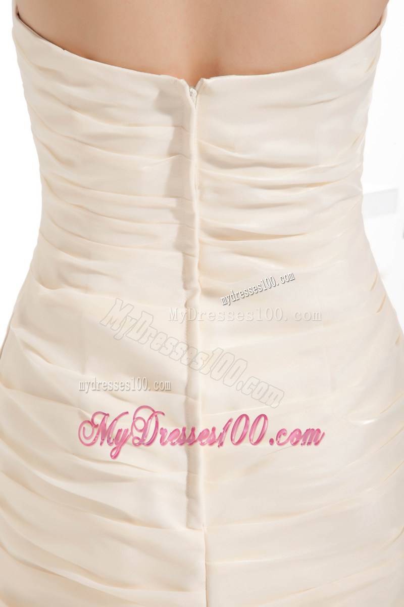 Ruching Ruffles Strapless Champagne Mermaid Celebrity Dresses