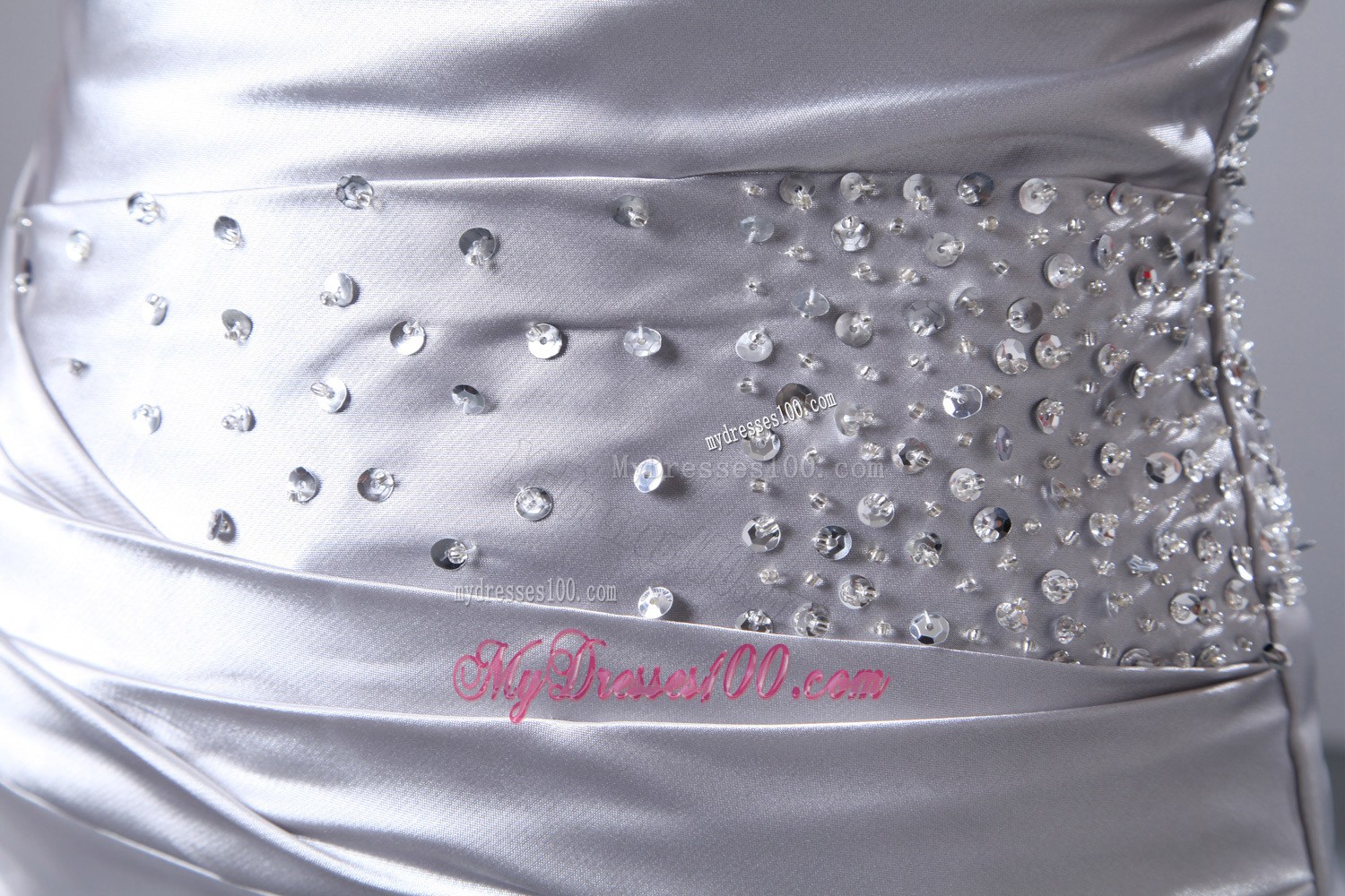 Sliver Celebrity Dresses Column Strapless Beading Elastic Wove Satin