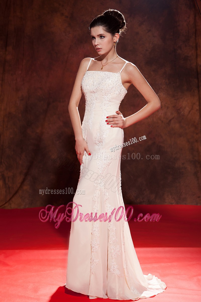 Elegant White Mermaid Spaghetti Straps Celebrity Dress Embroidery