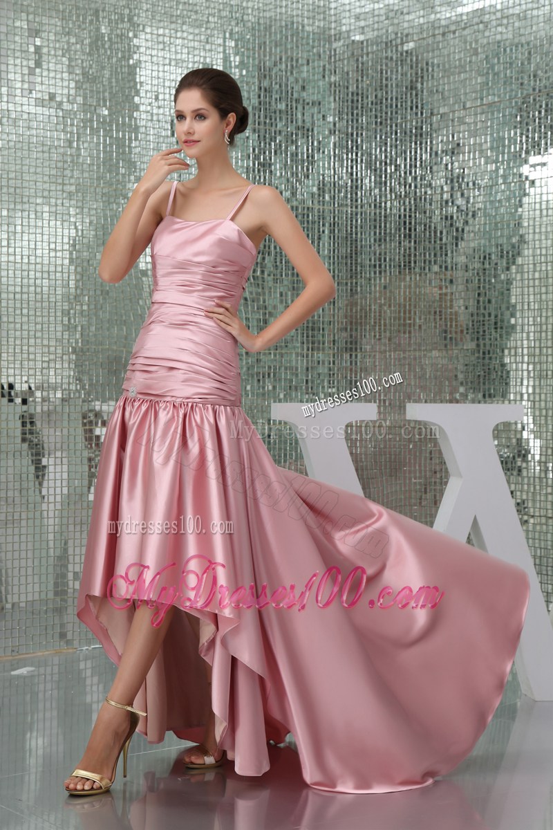 Spaghetti Straps Pink High Low Celebrity Dresses For 2013 Customize