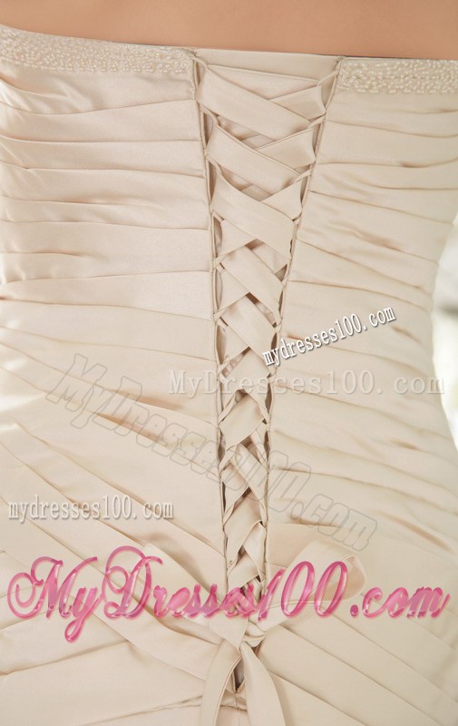 Champagne Column Strapless Pleat and Beading Long Celebrity Dresses