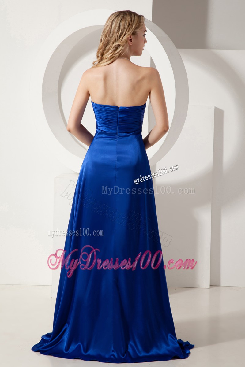 Royal Blue Column Strapless Celebrity Dresses Elastic Wove Satin Beading