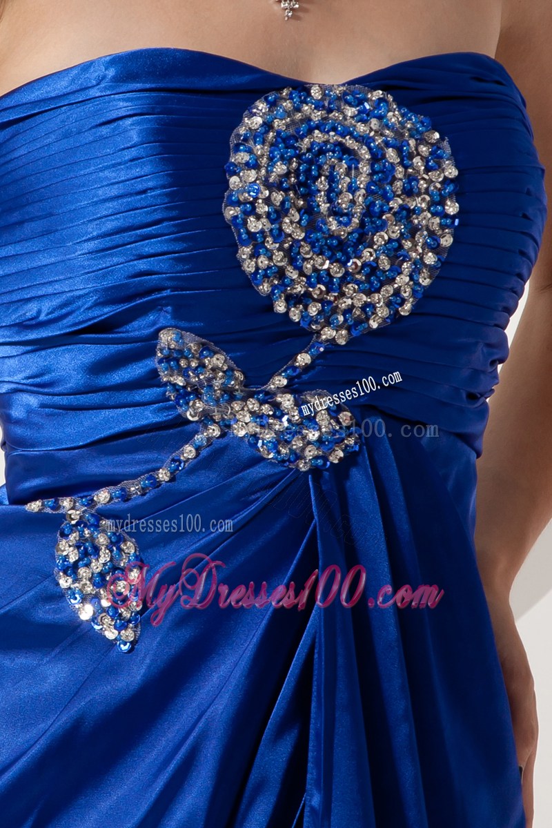 Royal Blue Column Strapless Celebrity Dresses Elastic Wove Satin Beading