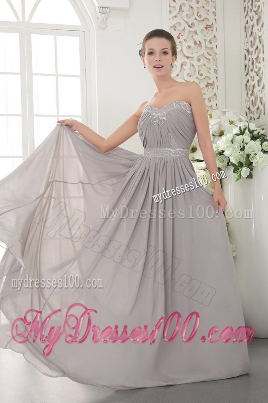 Grey Sweetheart Brush Train Beading and Ruched Celebrity Dresses