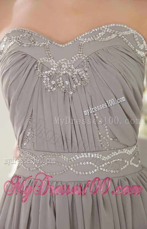 Grey Sweetheart Brush Train Beading and Ruched Celebrity Dresses