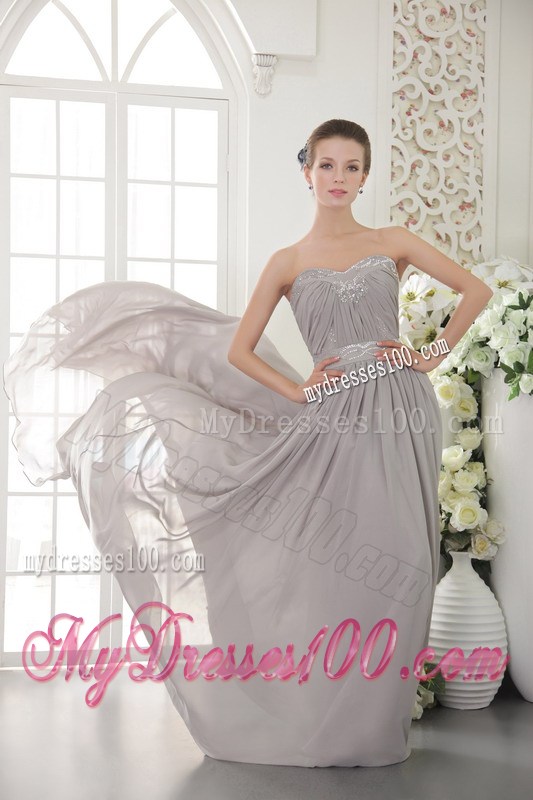 Grey Sweetheart Brush Train Beading and Ruched Celebrity Dresses