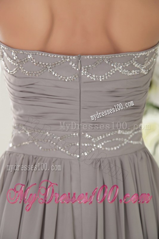 Grey Sweetheart Brush Train Beading and Ruched Celebrity Dresses