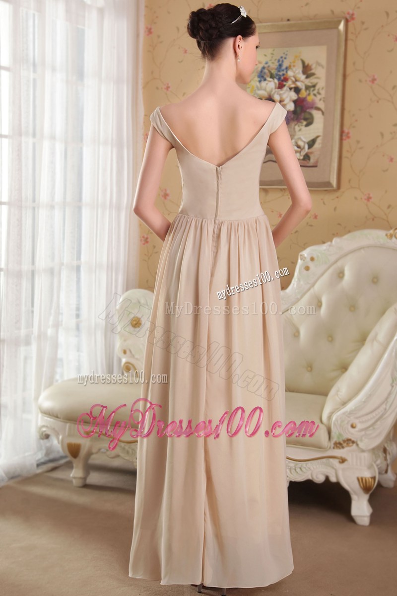 Champagne Empire V-neck Ankle-length Sequins Celebrity Dresses