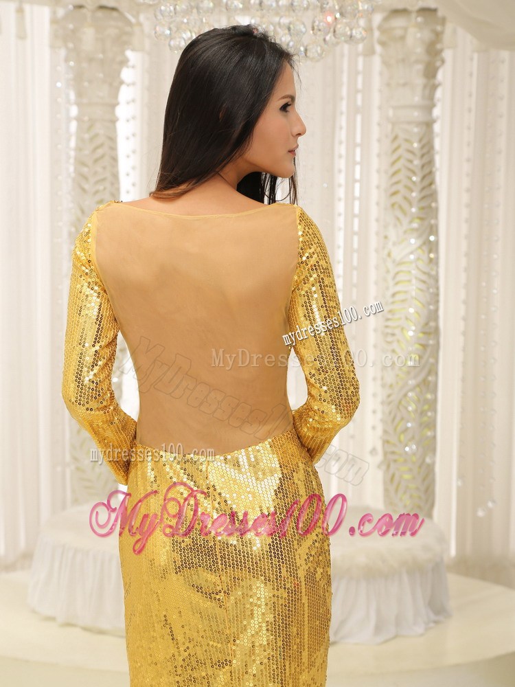 Long Sleeves with Paillette Over Skirt Ankle-length Celebrity Dress