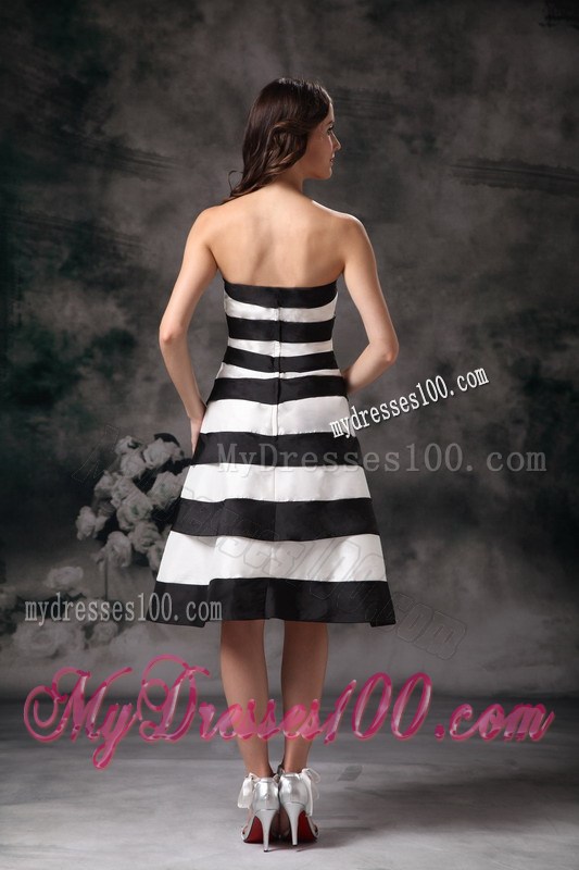 Black and White Strapless Knee-length Beading Celebrity Dresses
