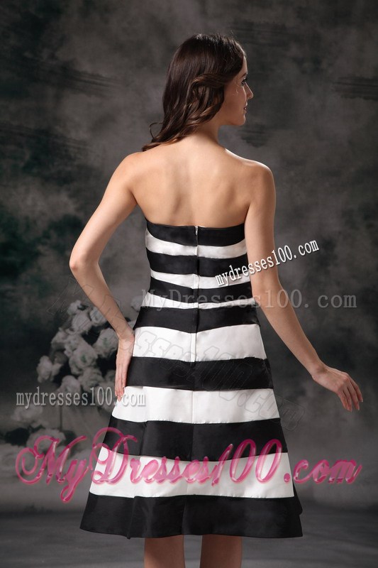 Black and White Strapless Knee-length Beading Celebrity Dresses