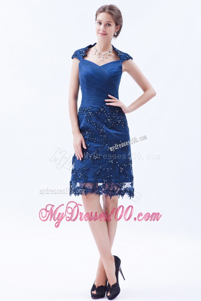 Blue Square Knee-length Embroidery with Beading Celebrity Dresses