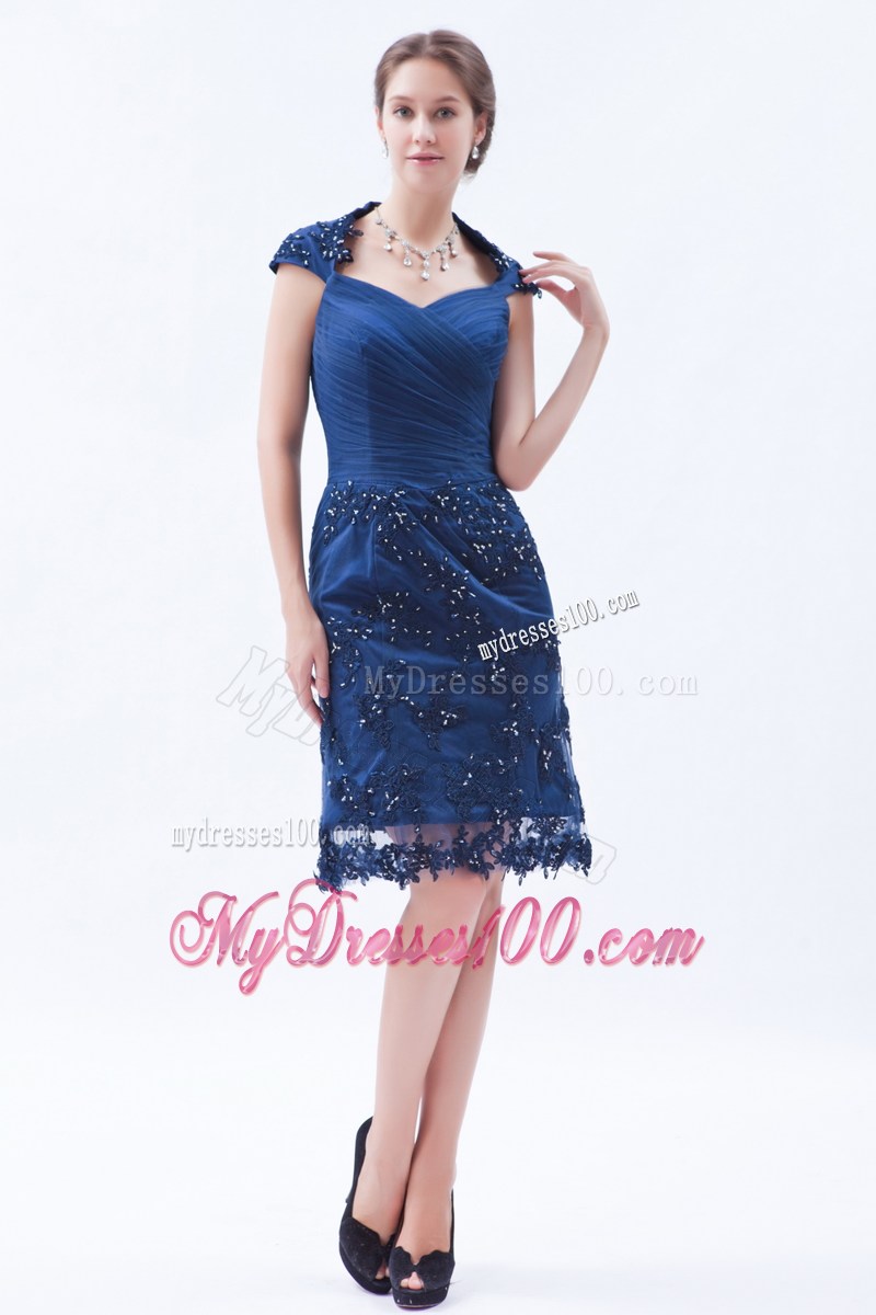 Blue Square Knee-length Embroidery with Beading Celebrity Dresses