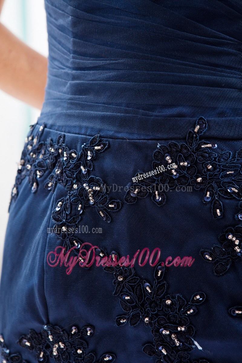 Blue Square Knee-length Embroidery with Beading Celebrity Dresses