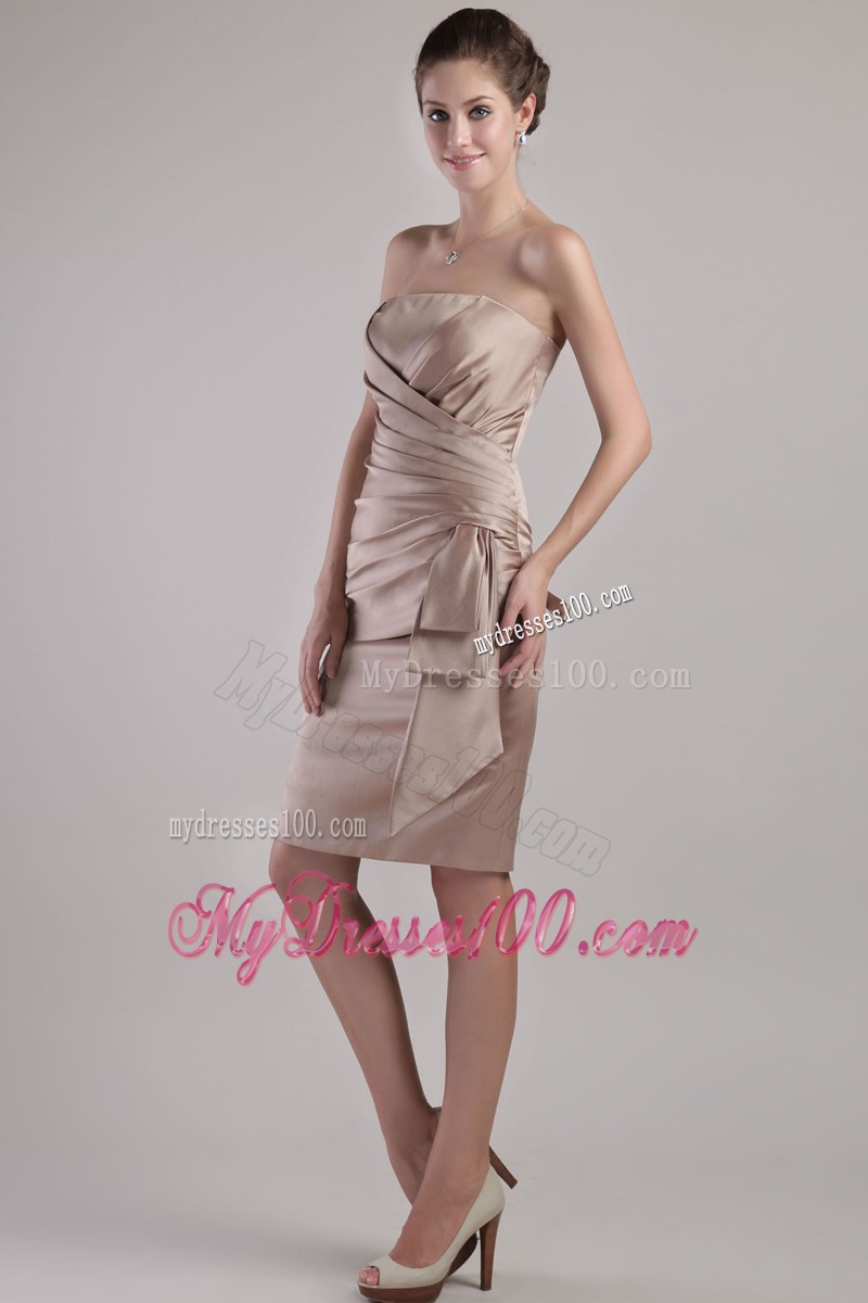 Chocolate Column Strapless Knee-length Pleats Celebrity Dresses