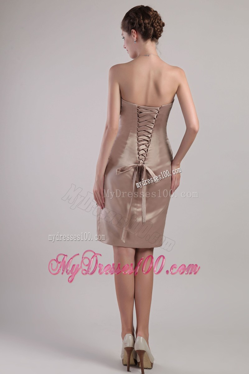 Chocolate Column Strapless Knee-length Pleats Celebrity Dresses