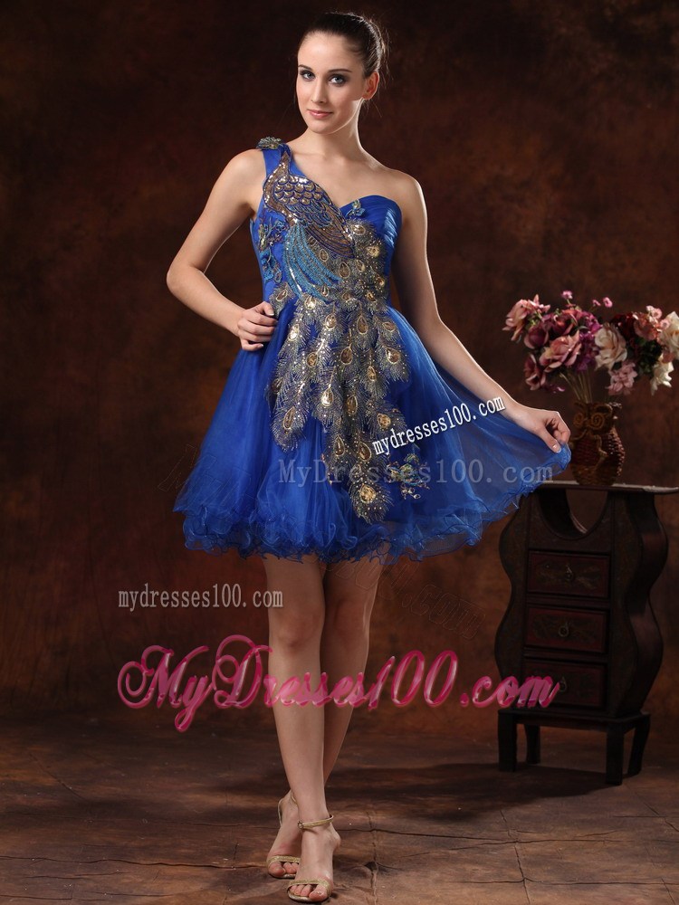 Unique One Shoulder Embroidery Mini-length For Royal Blue Cocktail / Homecoming Dress