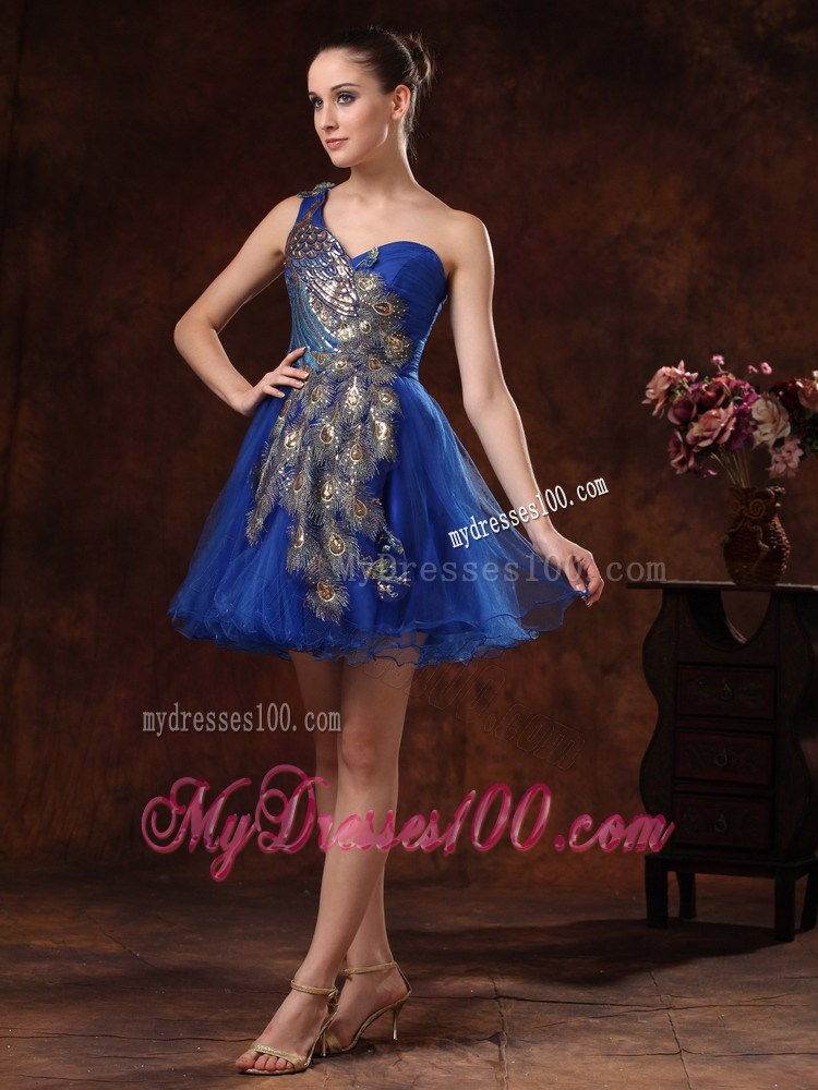 Unique One Shoulder Embroidery Mini-length For Royal Blue Cocktail / Homecoming Dress