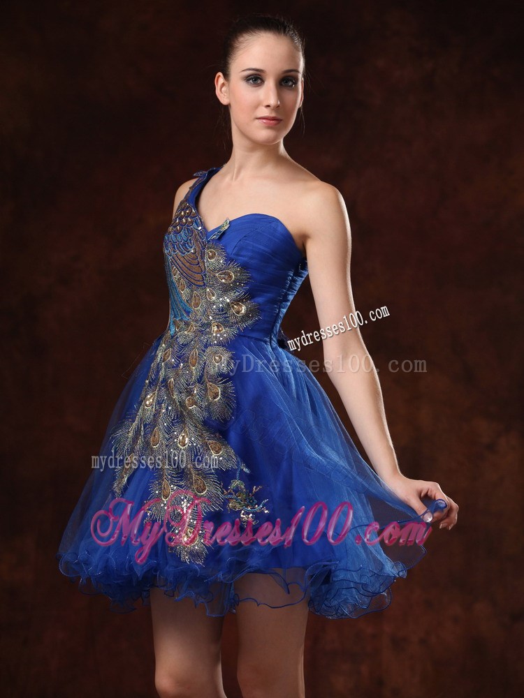 Unique One Shoulder Embroidery Mini-length For Royal Blue Cocktail / Homecoming Dress