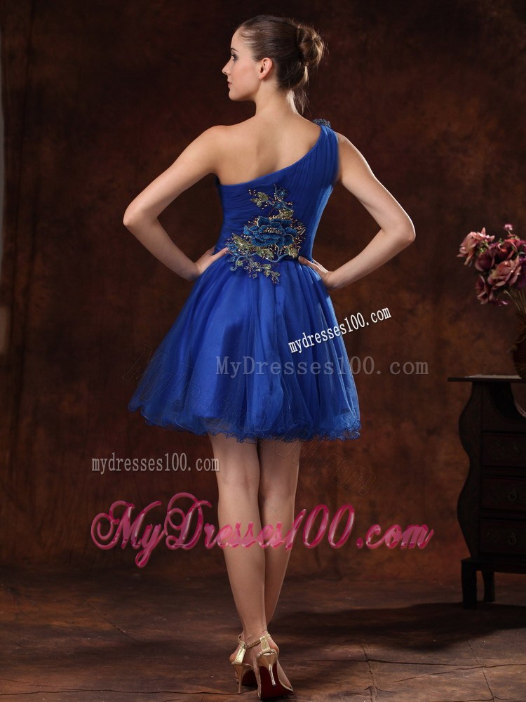Unique One Shoulder Embroidery Mini-length For Royal Blue Cocktail / Homecoming Dress