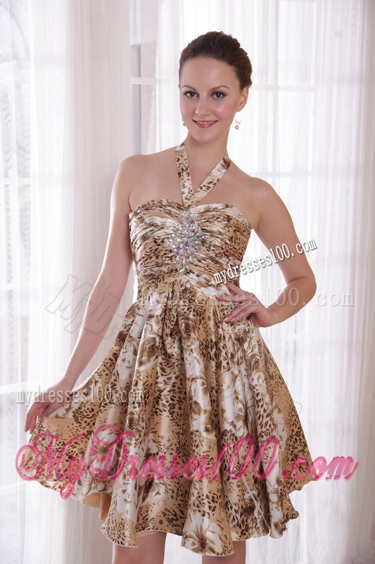 Sexy A-Line / Princess Halter Cocktail Dress Knee-length Print Beading