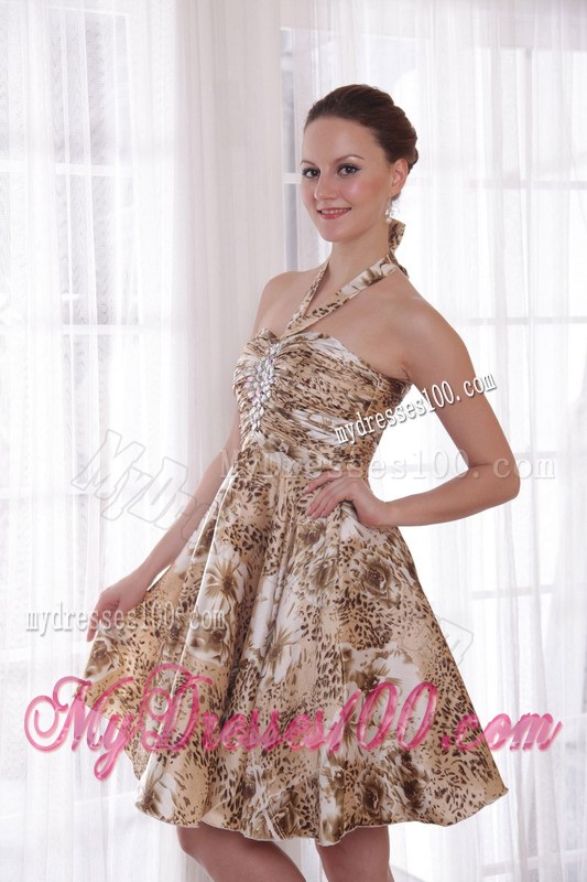 Sexy A-Line / Princess Halter Cocktail Dress Knee-length Print Beading